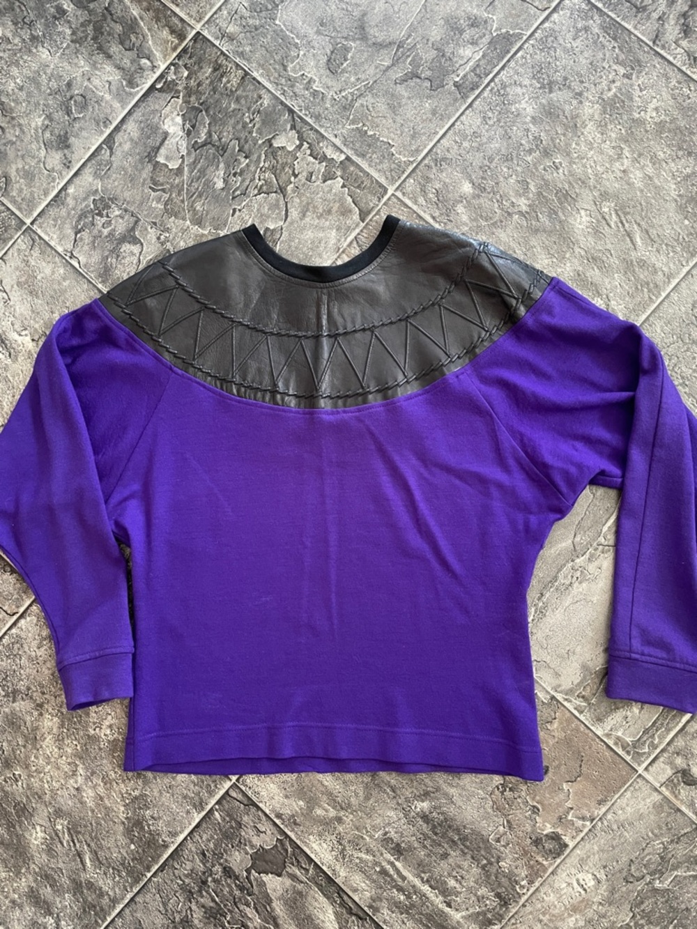 TRACE Genuine Leather & Virgin Wool Button Neck Batwing Vintage Sleek Sweater
